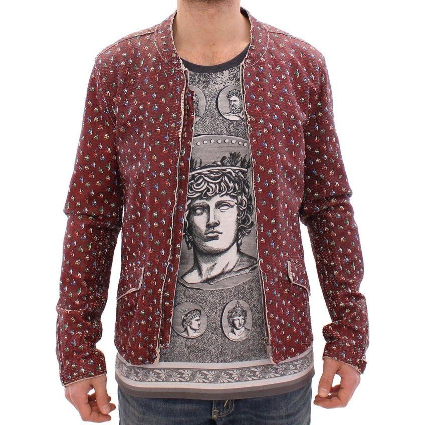 Dolce & Gabbana Bordeaux Leather Boxer Print Jacket Coat