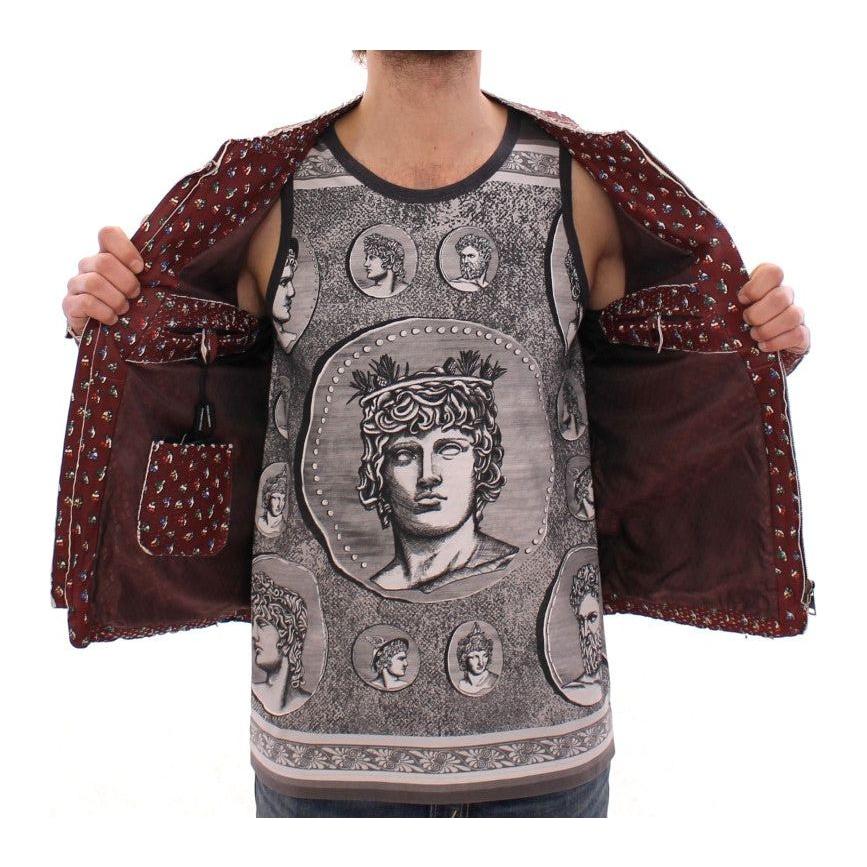 Dolce & Gabbana Bordeaux Leather Boxer Print Jacket Coat Dolce & Gabbana