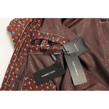Dolce & Gabbana Bordeaux Leather Boxer Print Jacket Coat Dolce & Gabbana