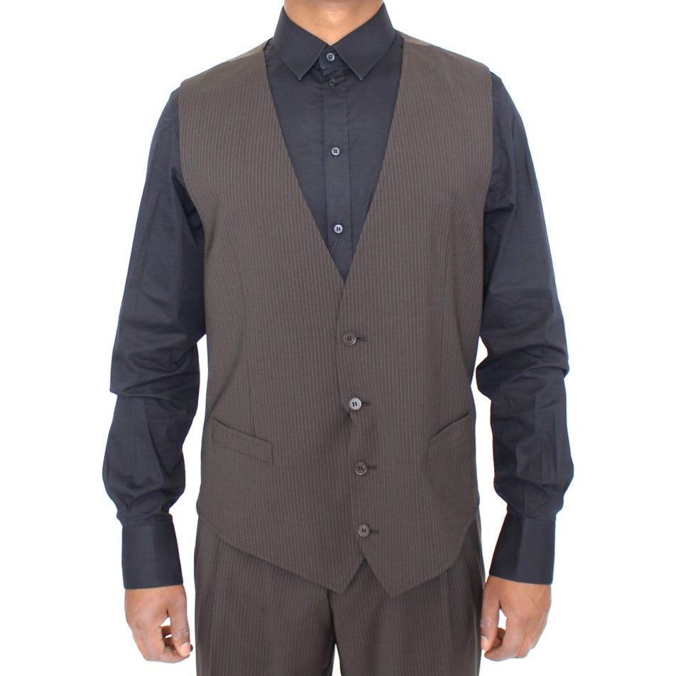 Dolce & Gabbana Brown Striped Stretch Dress Vest Dolce & Gabbana