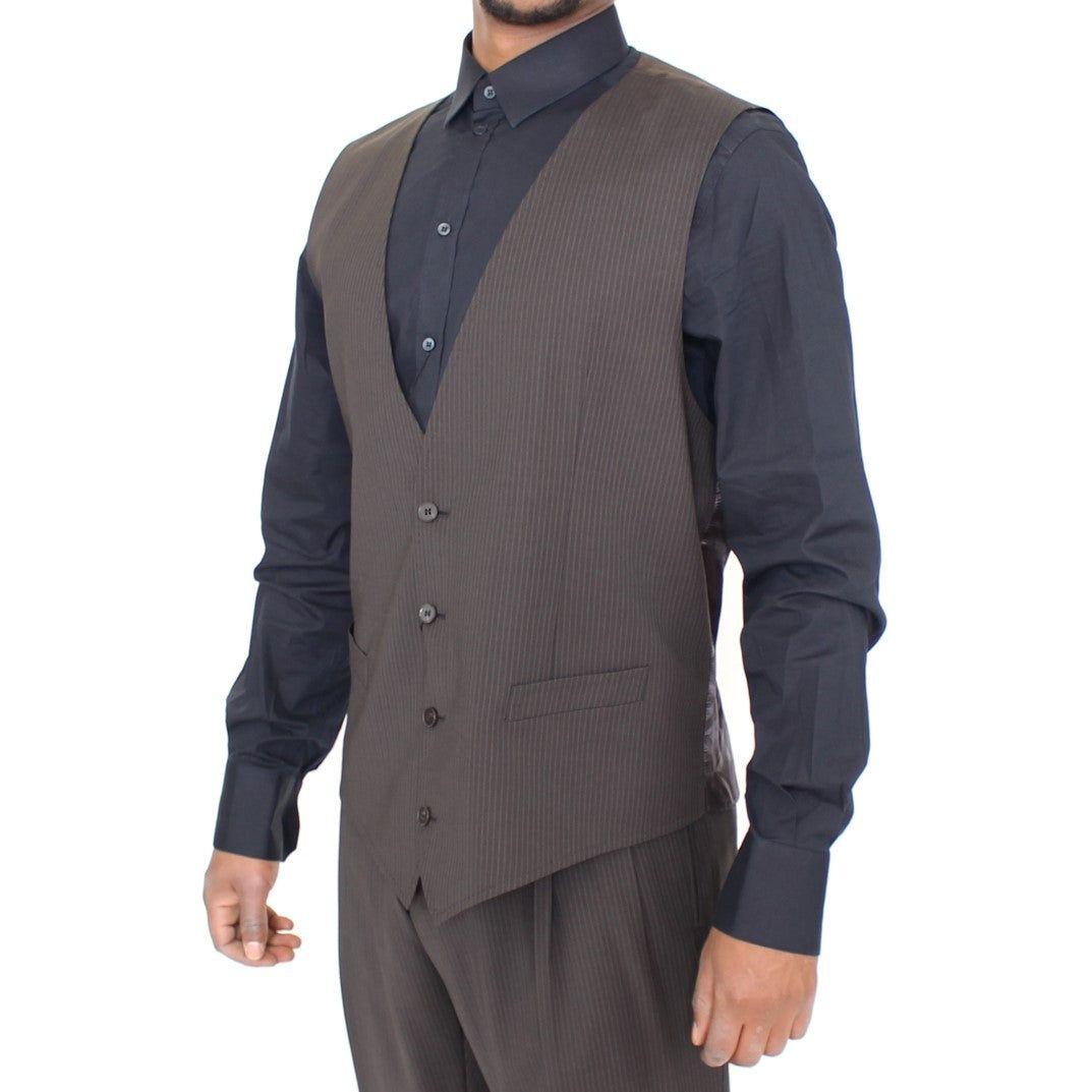 Dolce & Gabbana Brown Striped Stretch Dress Vest Dolce & Gabbana