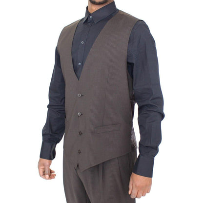 Dolce & Gabbana Brown Striped Stretch Dress Vest Dolce & Gabbana