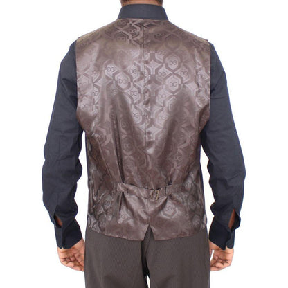 Dolce & Gabbana Brown Striped Stretch Dress Vest Dolce & Gabbana