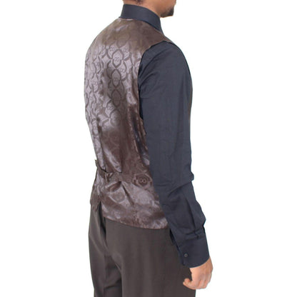 Dolce & Gabbana Brown Striped Stretch Dress Vest Dolce & Gabbana