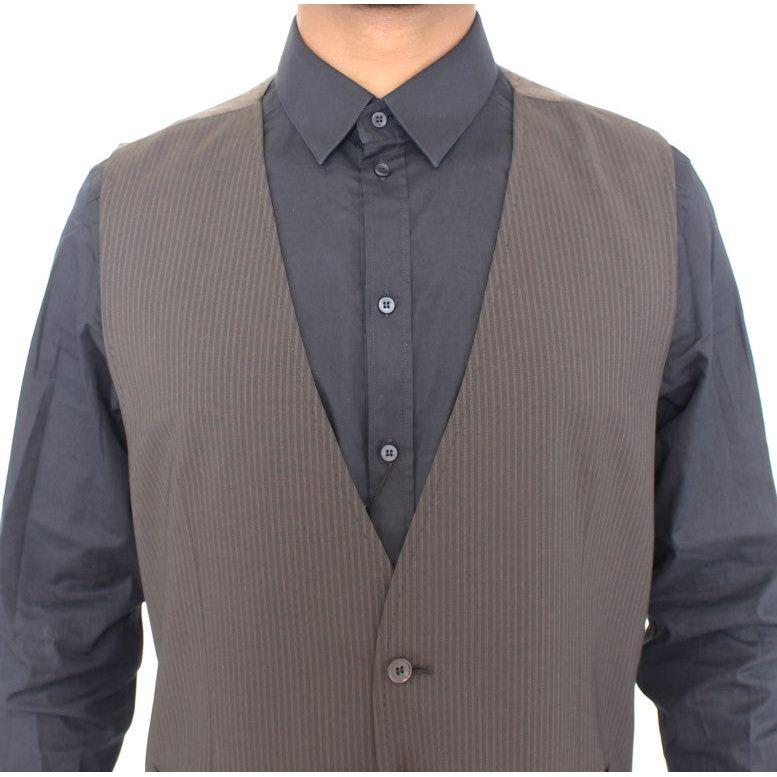 Dolce & Gabbana Brown Striped Stretch Dress Vest Dolce & Gabbana