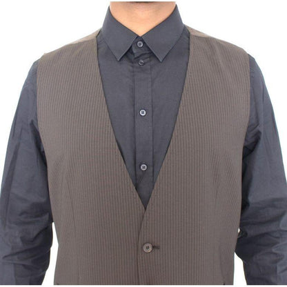Dolce & Gabbana Brown Striped Stretch Dress Vest Dolce & Gabbana