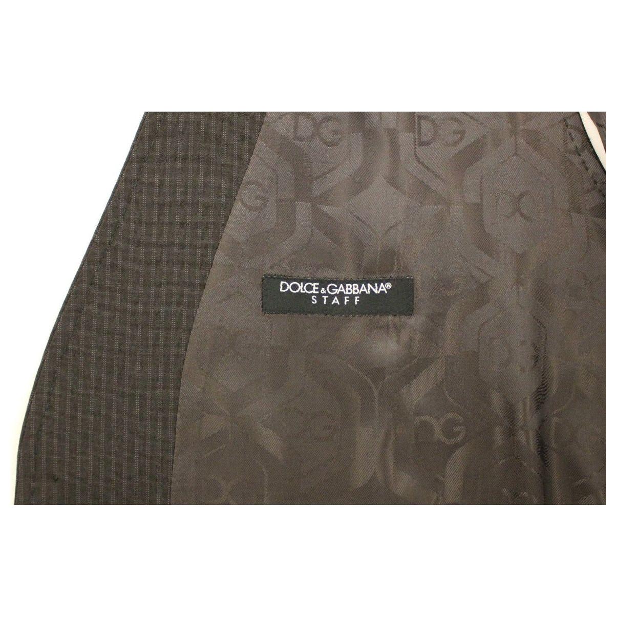 Dolce & Gabbana Brown Striped Stretch Dress Vest Dolce & Gabbana