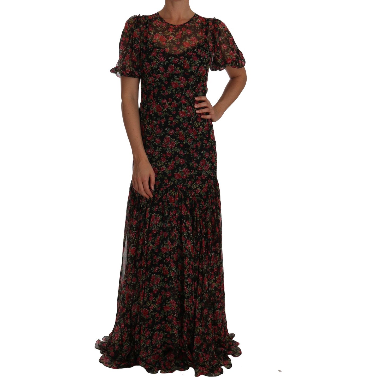 Dolce & Gabbana Black Floral Roses A-Line Shift Gown Dolce & Gabbana