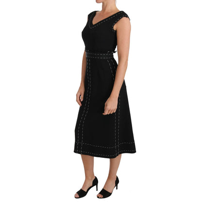 Dolce & Gabbana Black Wool Stretch A-line Sheath Dress Dolce & Gabbana