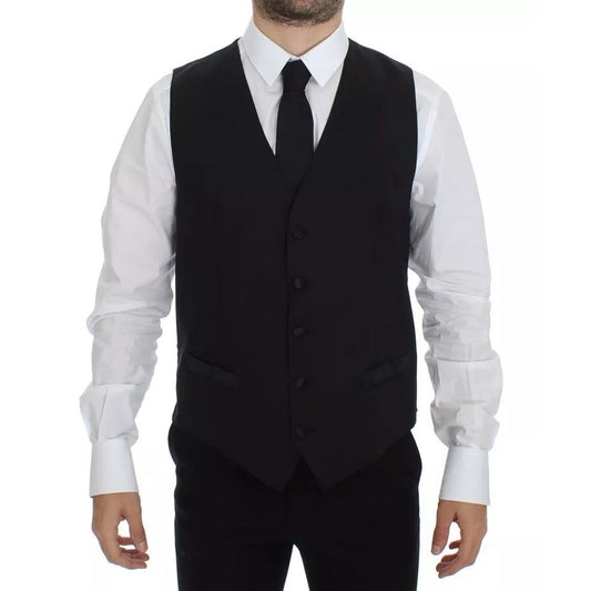 Dolce & Gabbana Black Wool Silk Dress Gilet Jacket Vest