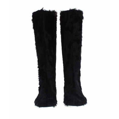 Dolce & Gabbana Black Xiangao Lamb Fur Leather Boots