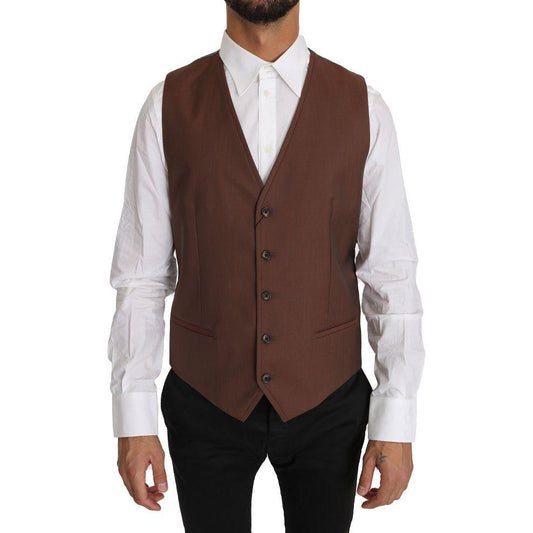Dolce & Gabbana Brown Wool Silk Waistcoat Vest Dolce & Gabbana