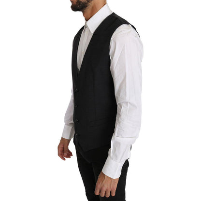 Dolce & Gabbana Gray Solid 100% Wool Waistcoat Vest Dolce & Gabbana
