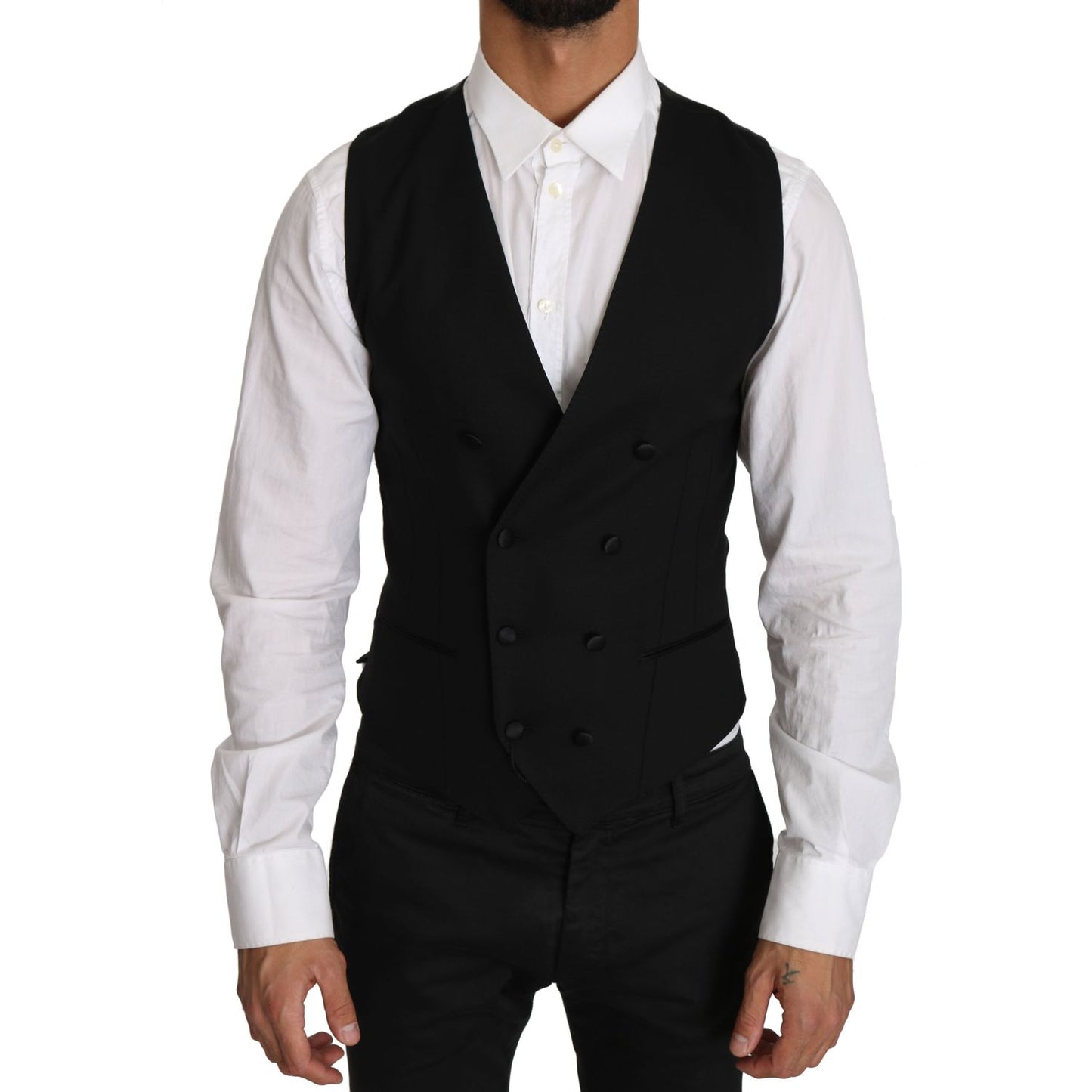 Dolce & Gabbana Gray Wool Double Breasted Waistcoat Vest Dolce & Gabbana