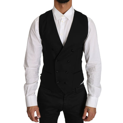 Dolce & Gabbana Gray Wool Double Breasted Waistcoat Vest Dolce & Gabbana