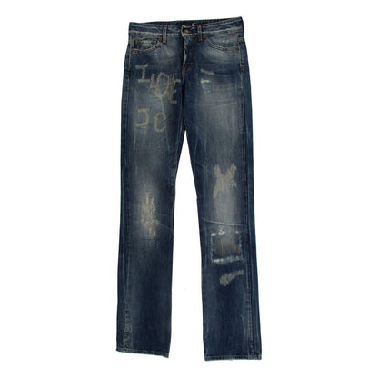 Cavalli Blue Wash Torn Cotton Straight Fit Jeans Cavalli