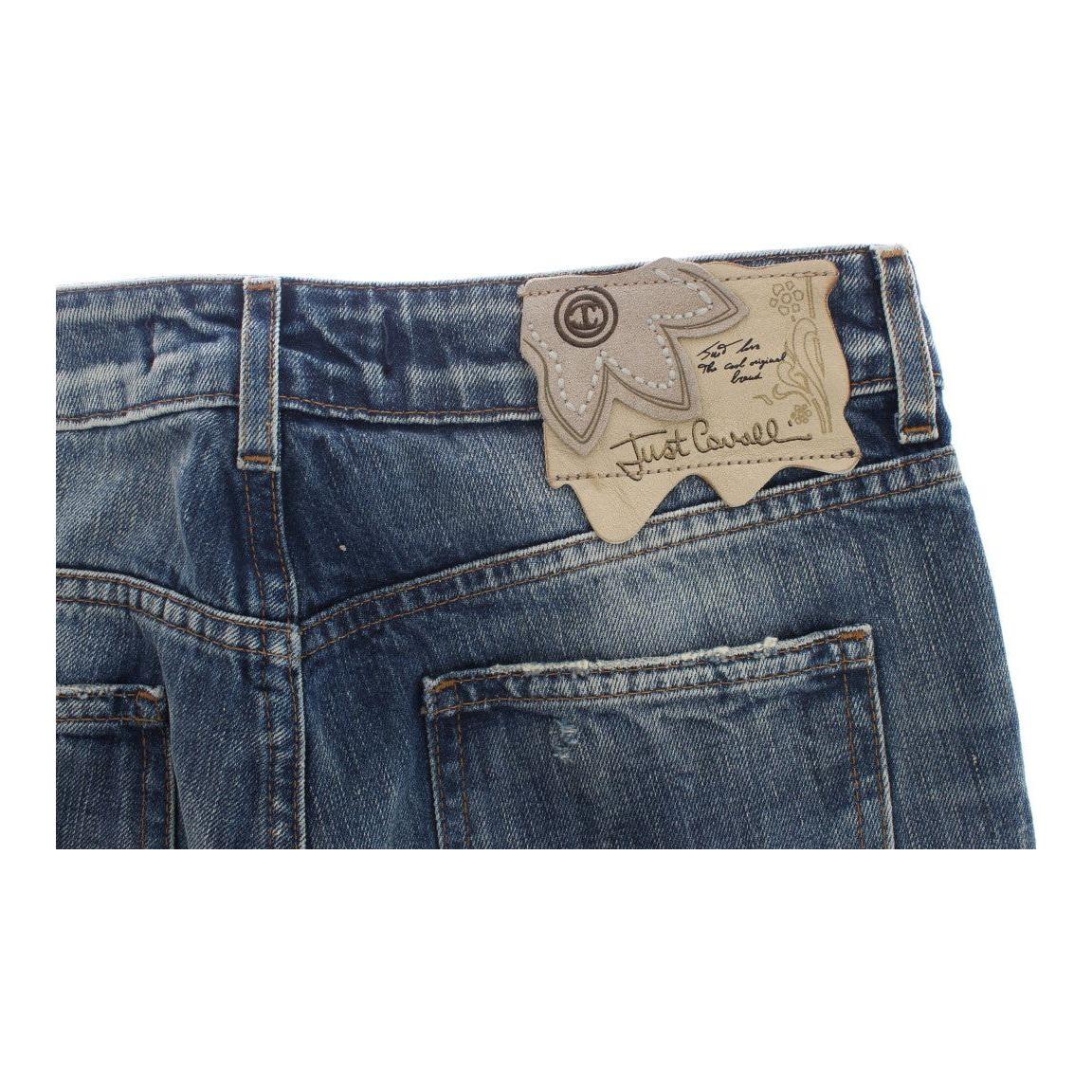 Cavalli Blue Wash Torn Cotton Straight Fit Jeans Cavalli