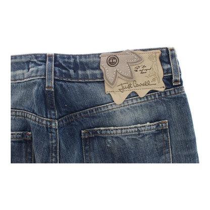 Cavalli Blue Wash Torn Cotton Straight Fit Jeans Cavalli