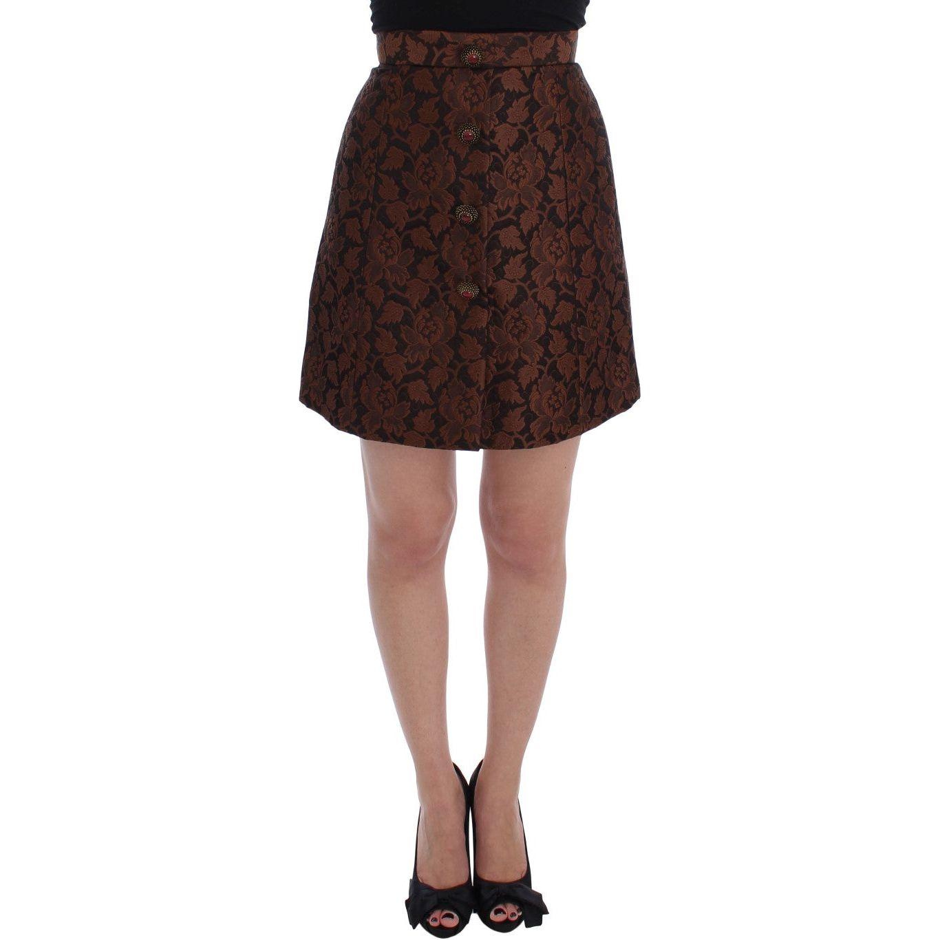 Dolce & Gabbana Brown Floral Brocade Mini Bubble Skirt Dolce & Gabbana