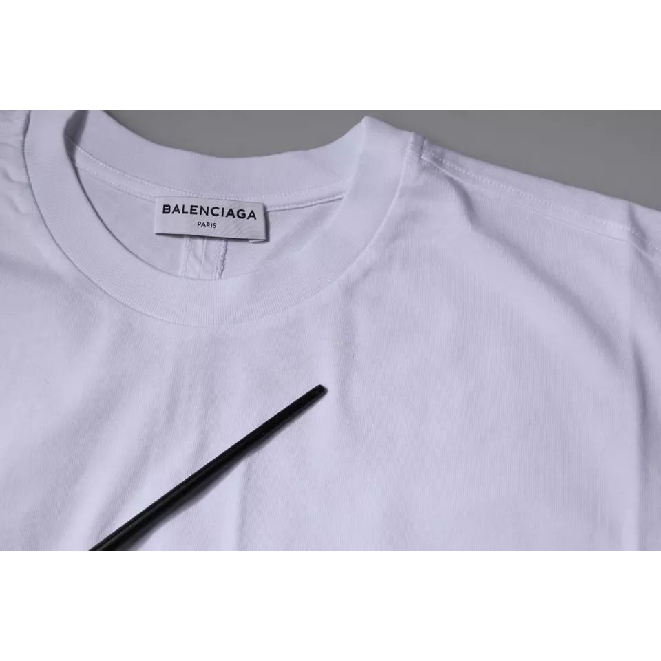 Balenciaga White Logo Cotton Jersey Crew Neck Short Sleeves T-shirt
