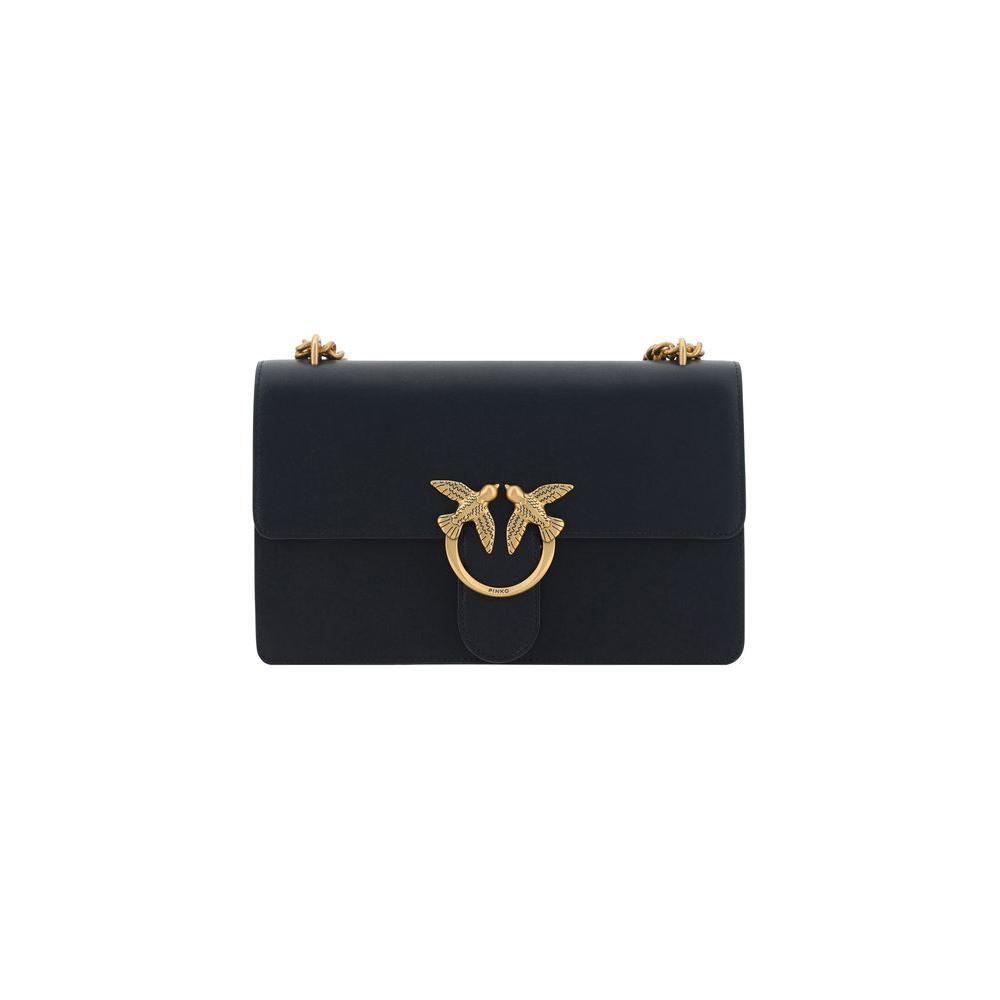 PINKO Black Calf Leather Bos Taurus Shoulder Bag