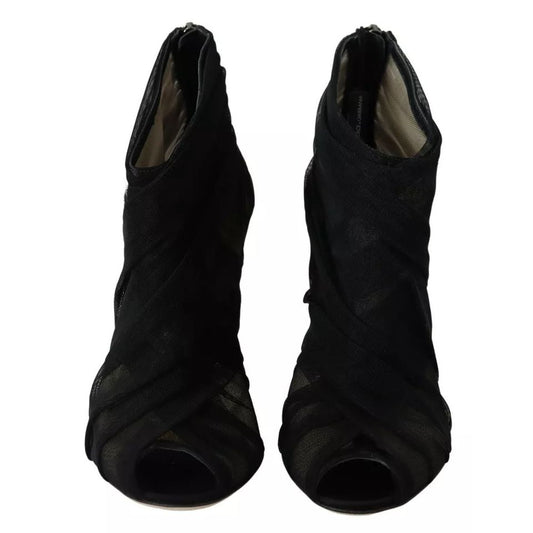 Dolce & Gabbana Black Tulle Ankle Boots Stiletto Heels Shoes