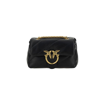 PINKO Black Calf Leather Bos Taurus Shoulder Bag