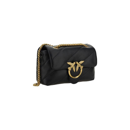 PINKO Black Calf Leather Bos Taurus Shoulder Bag