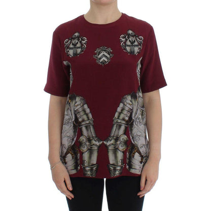 Dolce & Gabbana Red Knight Print Silk Blouse T-shirt