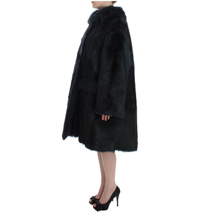 Dolce & Gabbana Black Goat Fur Shearling Long Jacket Coat Dolce & Gabbana