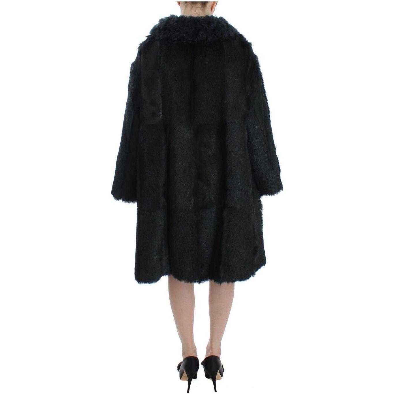 Dolce & Gabbana Black Goat Fur Shearling Long Jacket Coat Dolce & Gabbana