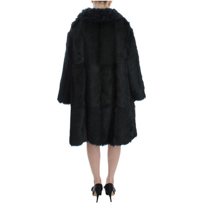Dolce & Gabbana Black Goat Fur Shearling Long Jacket Coat Dolce & Gabbana