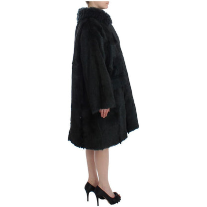 Dolce & Gabbana Black Goat Fur Shearling Long Jacket Coat Dolce & Gabbana