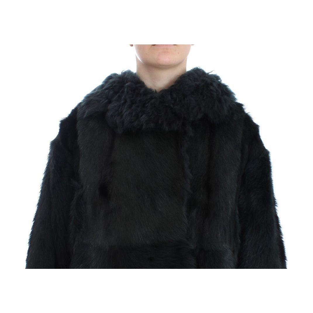 Dolce & Gabbana Black Goat Fur Shearling Long Jacket Coat Dolce & Gabbana