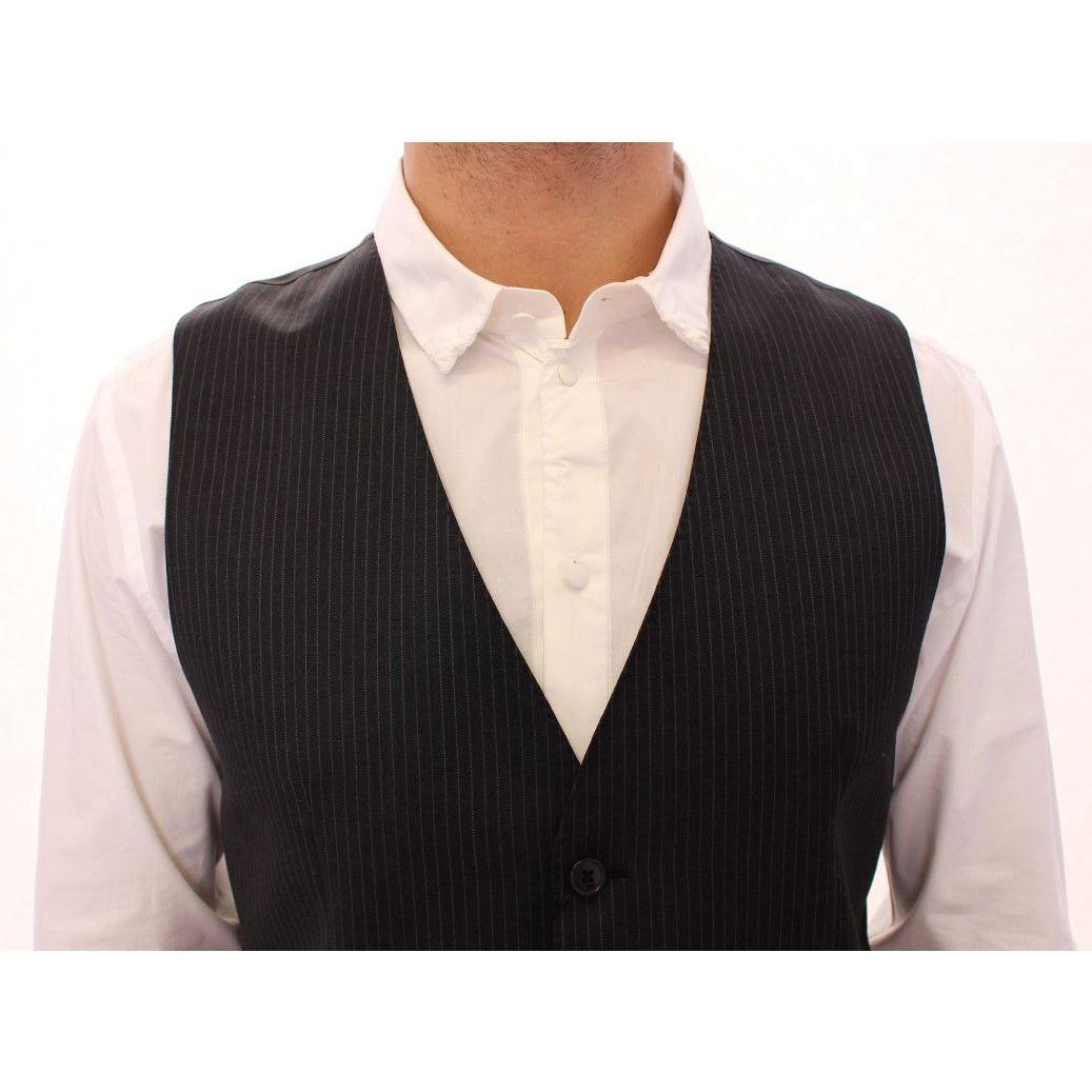 Dolce & Gabbana Gray Striped Wool Single Breasted Vest Dolce & Gabbana