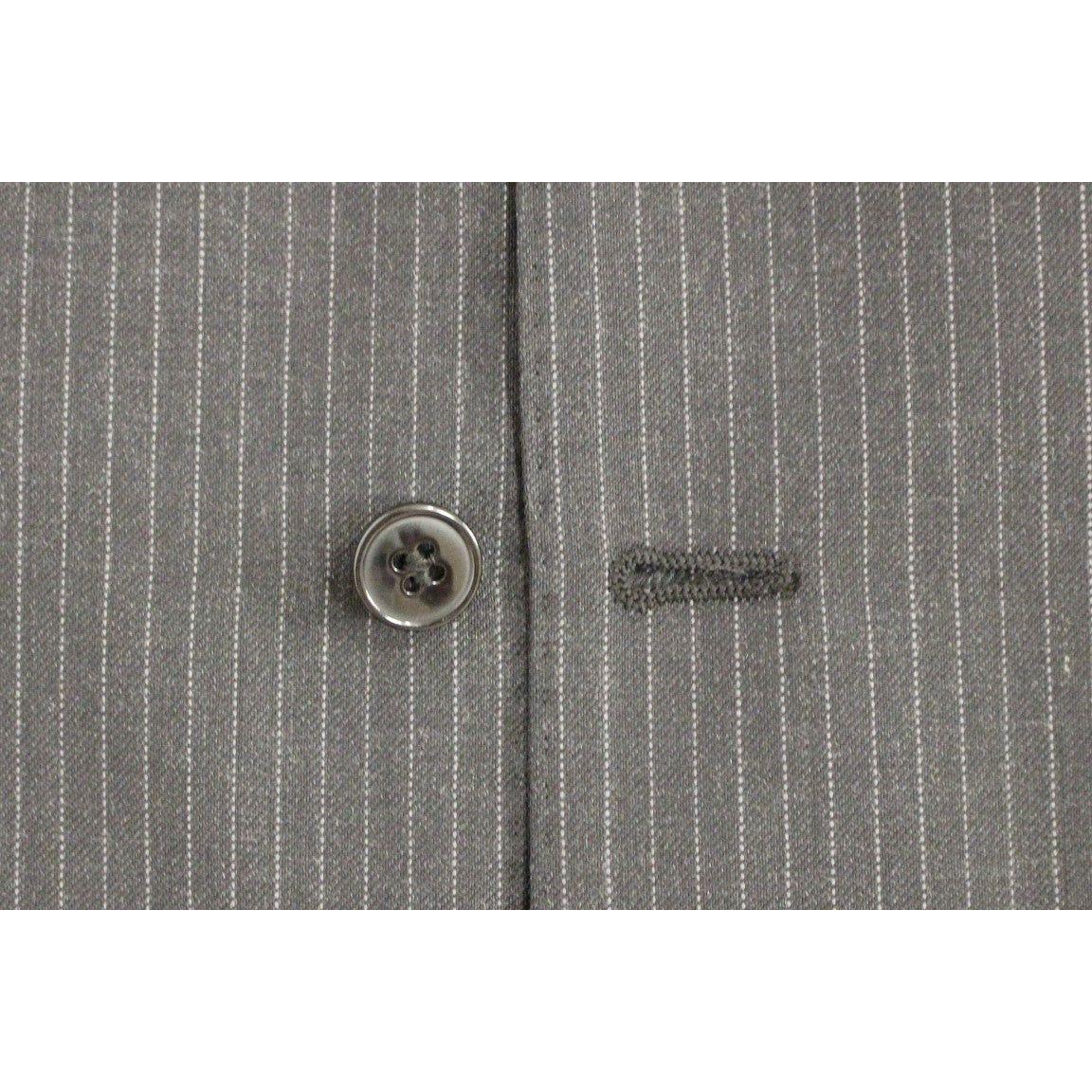 Dolce & Gabbana Gray Striped Wool Single Breasted Vest Dolce & Gabbana