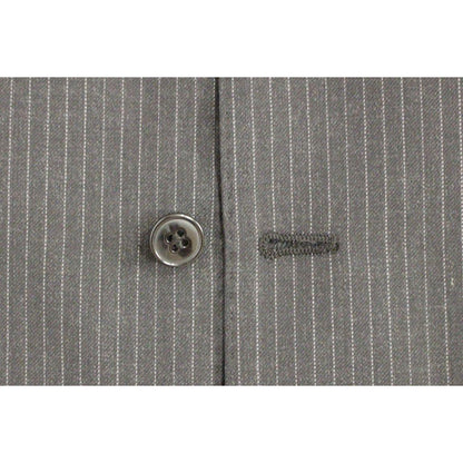 Dolce & Gabbana Gray Striped Wool Single Breasted Vest Dolce & Gabbana