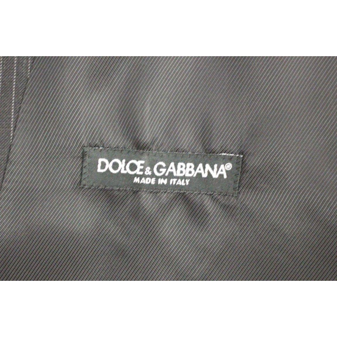 Dolce & Gabbana Gray Striped Wool Single Breasted Vest Dolce & Gabbana
