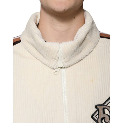 Dolce & Gabbana Beige Logo Applique Cotton Corduroy Full Zip Jacket