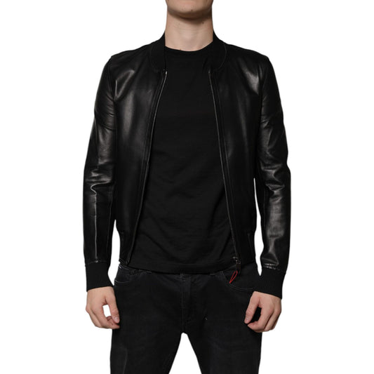 Dolce & Gabbana Black Lambskin Full Zip Biker Blouson Jacket