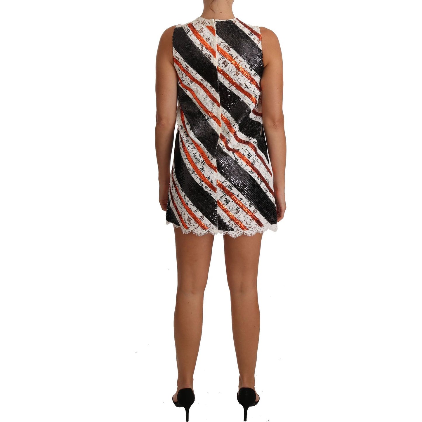 Dolce & Gabbana White and orangeSequin Floral Lace Embellished Shift dress Dolce & Gabbana