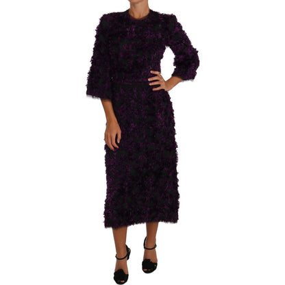Dolce & Gabbana Purple Fringe Midi Sheath Dress Dolce & Gabbana