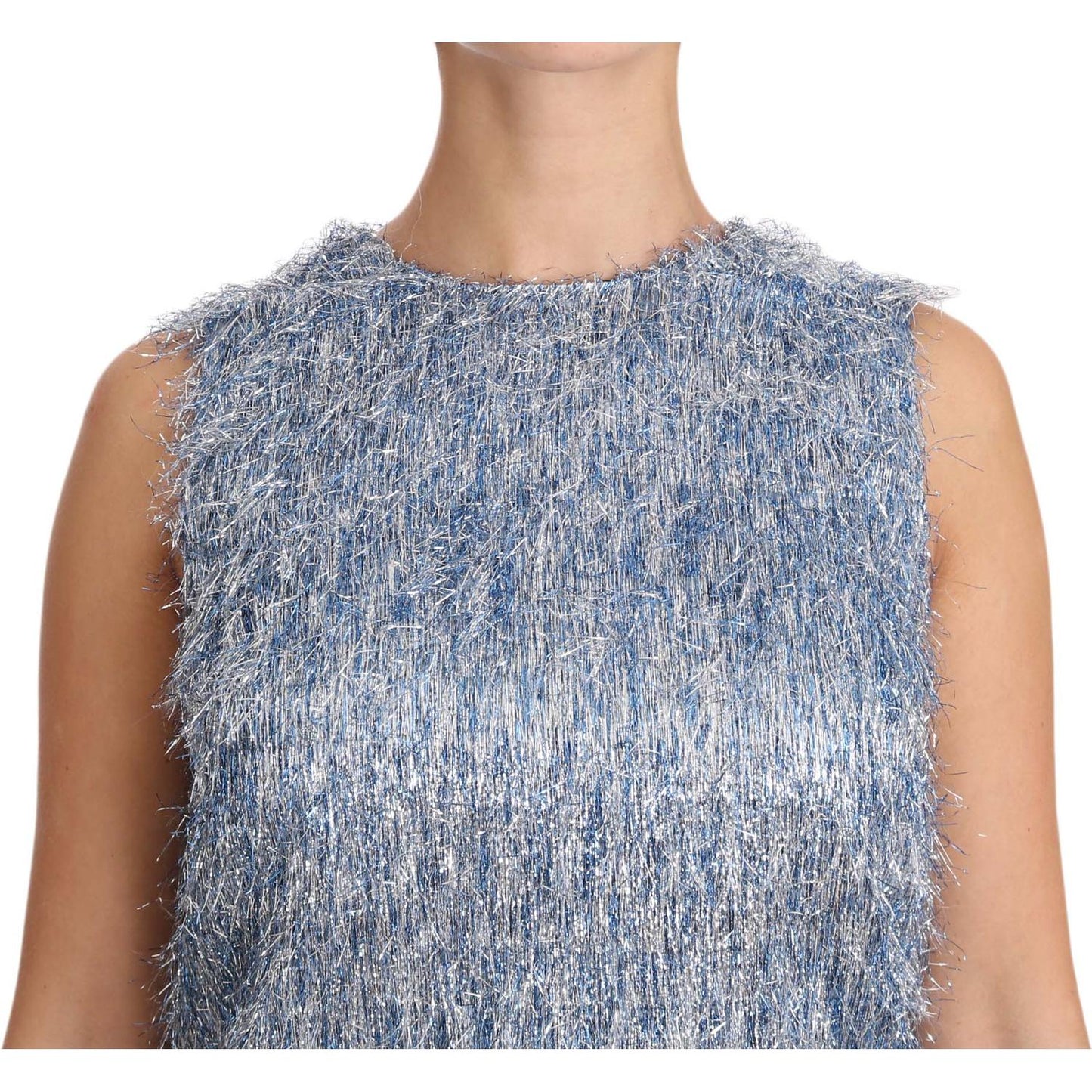 Dolce & Gabbana Light Blue Fringe Shift Gown Dress Dolce & Gabbana