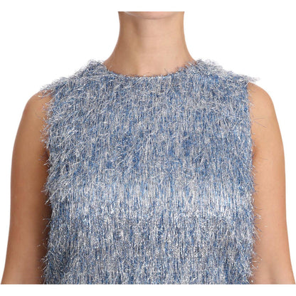 Dolce & Gabbana Light Blue Fringe Shift Gown Dress Dolce & Gabbana