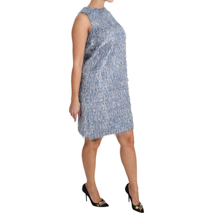 Dolce & Gabbana Light Blue Fringe Shift Gown Dress Dolce & Gabbana