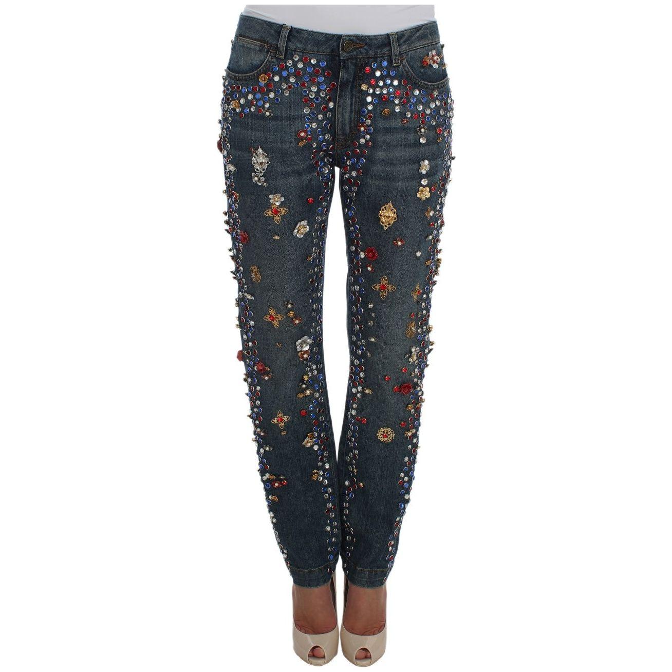Dolce & Gabbana Crystal Roses Heart Embellished Jeans Dolce & Gabbana