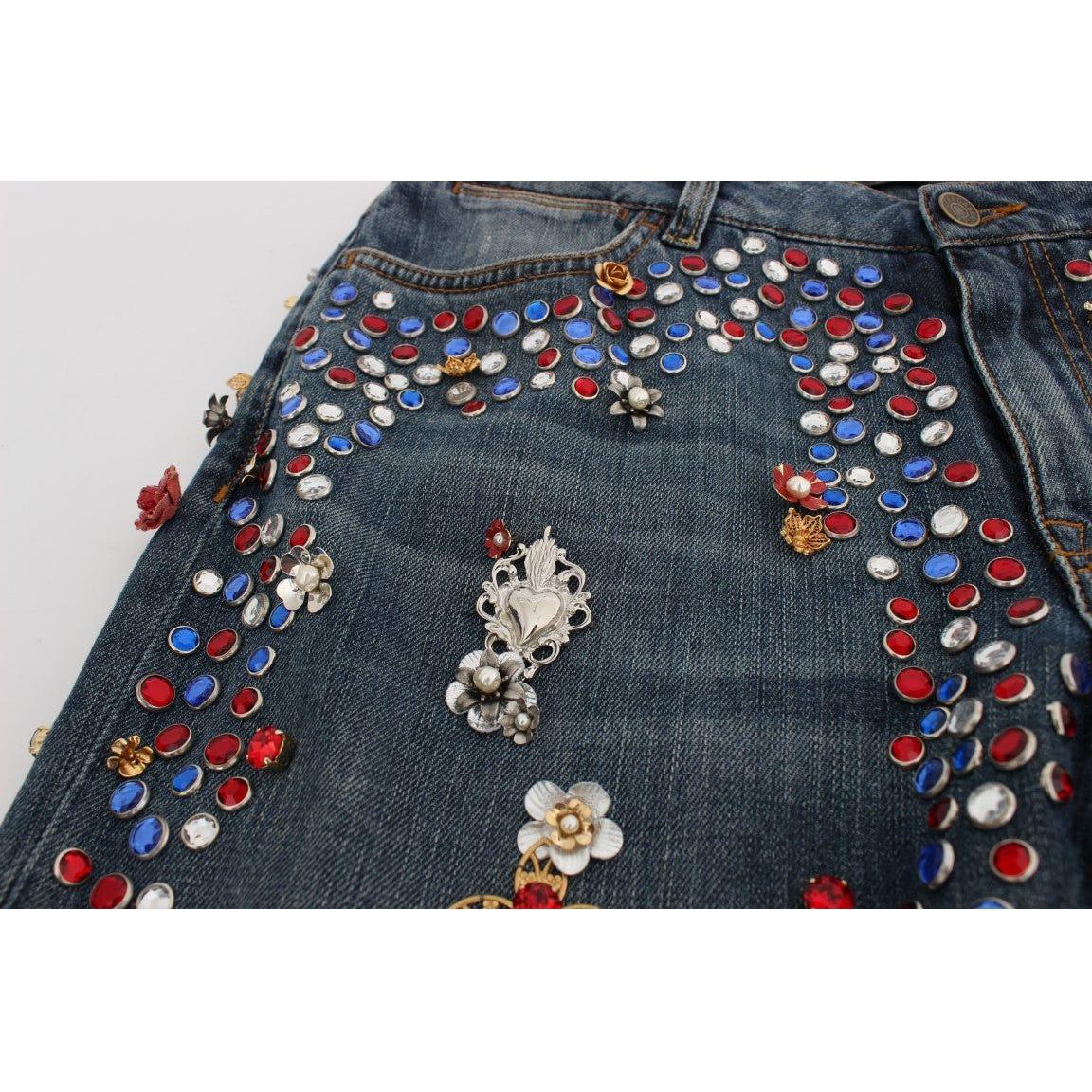 Dolce & Gabbana Crystal Roses Heart Embellished Jeans Dolce & Gabbana