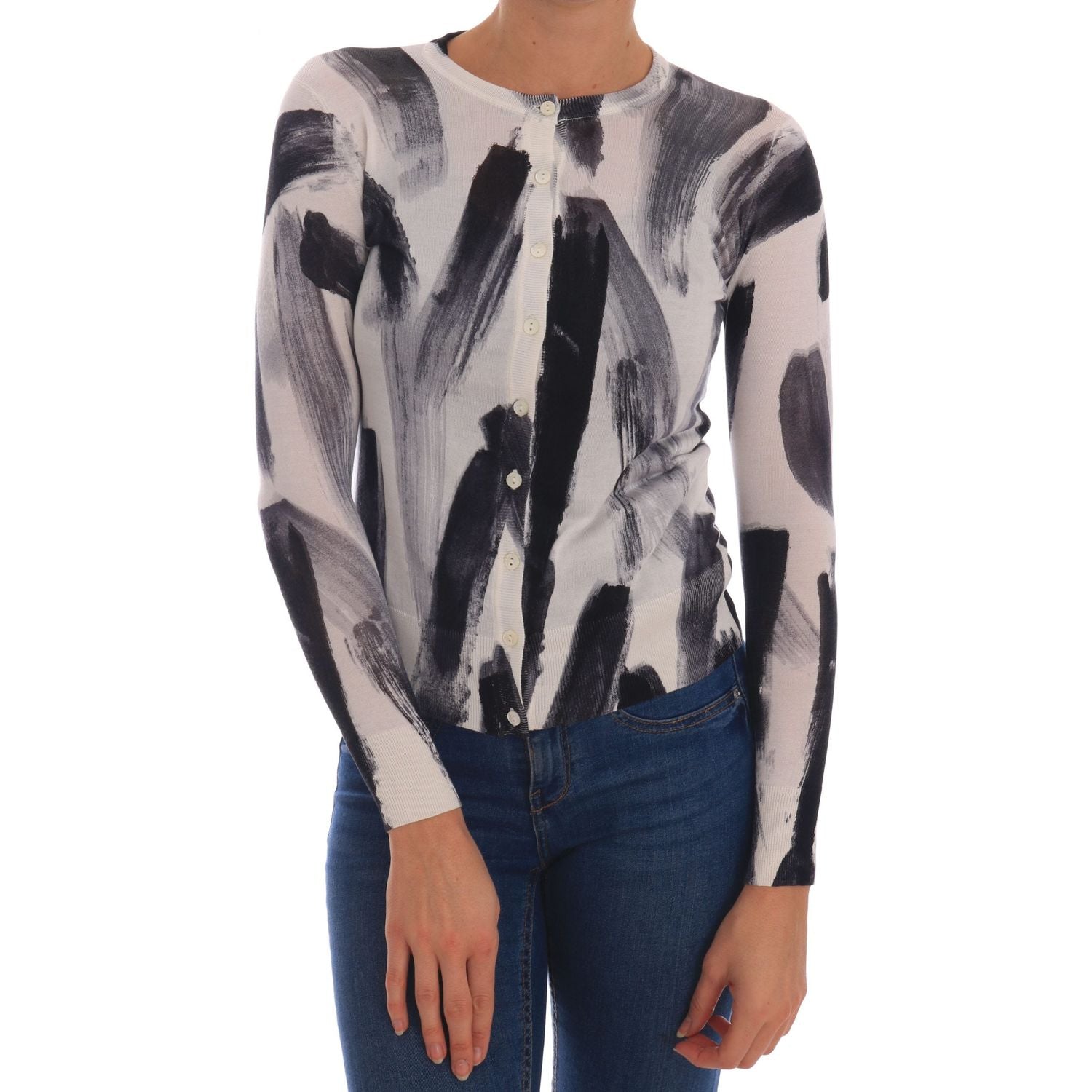 Dolce & Gabbana Cardigan Lightweight Silk Paint Stroke Sweater