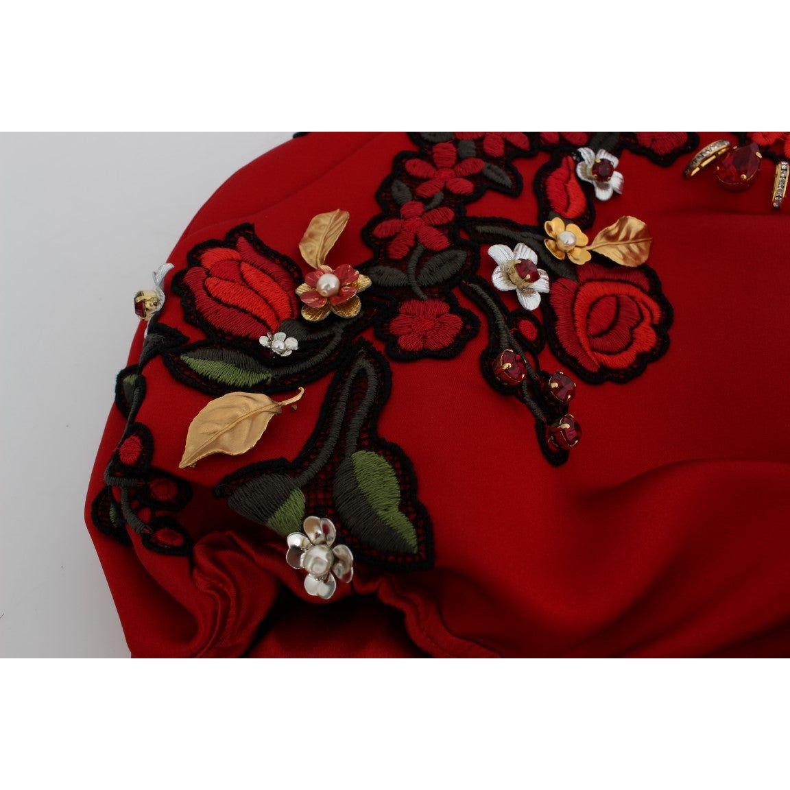 Dolce & Gabbana Red Silk Crystal Roses Shorts Dolce & Gabbana