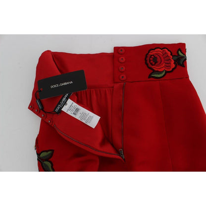 Dolce & Gabbana Red Silk Crystal Roses Shorts Dolce & Gabbana